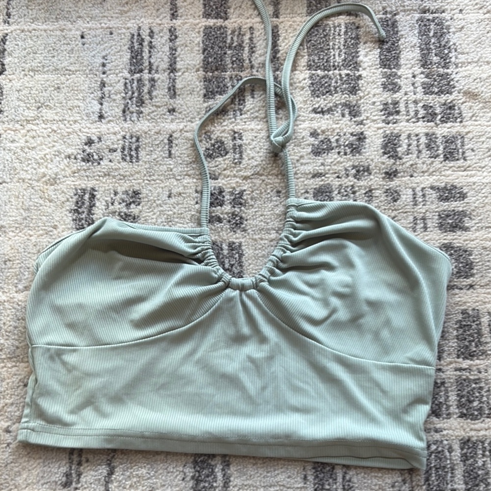 SHEIN Green Ruched Tie Front Backless Tank Top